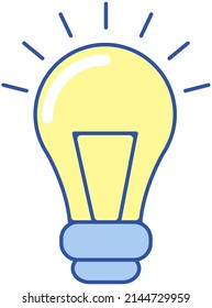 Leuchtenideensymbol, objektgelbes Licht auf weißem Hintergrund. Glühbirne mit warmem Licht. Konzept der Idee und Erkenntnis oder der Ausbruch von Energie. Lichtblitzglas-Lichtstromsymbol