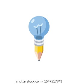 Lamp idea Pencil. Vector 3d isometric, color web icon, new flat style. Creative illustration design, idea for infographics.