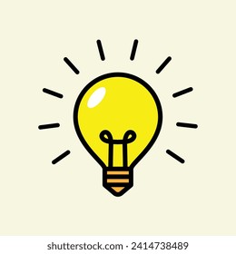 Lamp, idea vector icon. Light bulb with rays shine. Energy and idea symbol. Vector illustration.