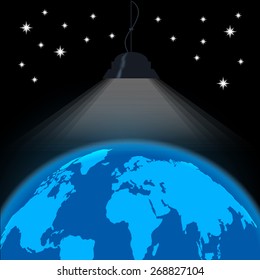 the lamp illuminates the earth. concept of the idea. vector image.