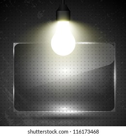 The lamp illuminates the glass panel on a metal background. Vector. Part of set.