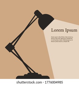 Lamp illuminating the text. Vector illustration. Black lamp on a beige background. EPS 10.
