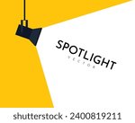 Lamp illumination icon in flat style. Spotlight vector illustration. Movie spotlight. Vector flat spotlight on yellow background with space for text.