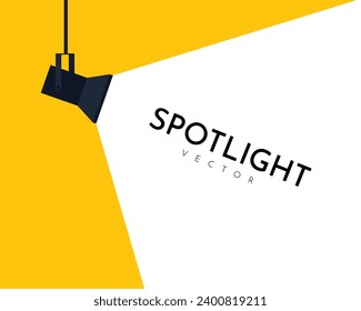 Lamp illumination icon in flat style. Spotlight vector illustration. Movie spotlight. Vector flat spotlight on yellow background with space for text.