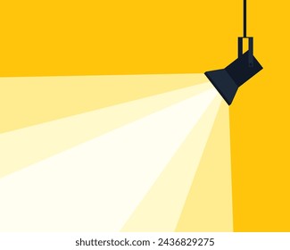 Lamp illumination icon in flat style. Spotlight vector illustration. Movie spotlight. Vector flat spotlight on yellow background with space for text.