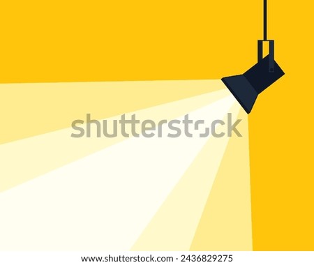 Lamp illumination icon in flat style. Spotlight vector illustration. Movie spotlight. Vector flat spotlight on yellow background with space for text.