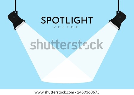 Lamp illumination icon in flat style. Spotlight vector illustration. Movie spotlight. Vector flat spotlight on blue background with space for text.