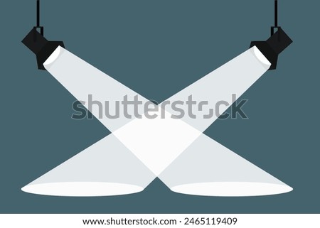 Lamp illumination icon in flat style. Spotlight vector illustration. Movie spotlight. Vector flat spotlight with space for text.