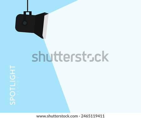Lamp illumination icon in flat style. Spotlight vector illustration. Movie spotlight. Vector flat spotlight on blue background with space for text.
