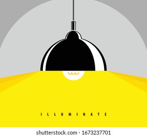 Lamp illumination vector advertising poster illustration with copy space for text, flat style template for banner, background or wallpaper.