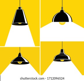 Lamp illumination vector advertising poster illustrations set, flat style template for banner, background or wallpaper.