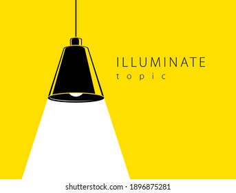 Lamp illumination vector advertising poster illustration with copy space for text, flat style template for banner, background or wallpaper.