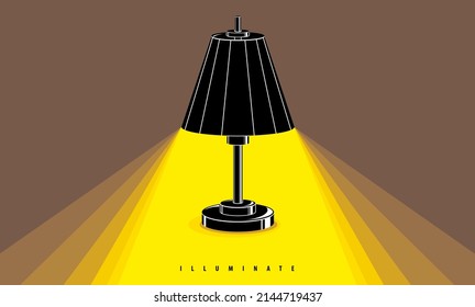 Lamp illumination vector advertising poster illustration with copy space for text, flat style template for banner, background or wallpaper.