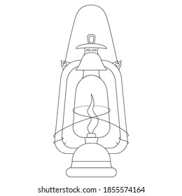 Lamp. Kerosene lamp. Vector illustration. Outline on an isolated white background. Doodle style. Sketch. Coloring book for children. Thanksgiving day symbol. An old-fashioned lamp. Lighting fixture.