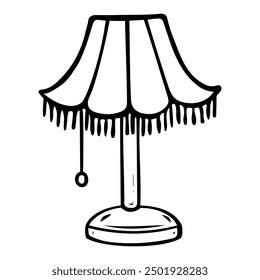 Lamp with lampshade for bedside table hand drawn doodle. Night lighting. Electrical appliance. Time to sleep. Vector outline line art illustration.