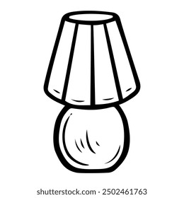 Lamp with lampshade for bedside table hand drawn doodle. Night lighting. Electrical appliance. Time to sleep. Vector outline line art illustration.