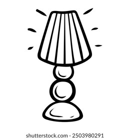 Lamp with lampshade for bedside table hand drawn doodle. Night lighting. Electrical appliance. Time to sleep. Vector outline line art illustration.