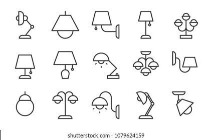 Conjunto de iconos de lámpara y linterna, Vector de diseño de contorno