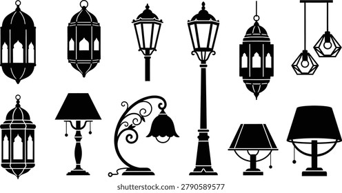 Lamp lantern silhouette collection for indoor outdoor lighting design