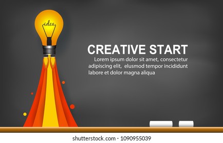 lamp launch to the sky on background blackboard. start up business concept ,financial idea are competing for success and corporate goal. creative. vector illustration paper art