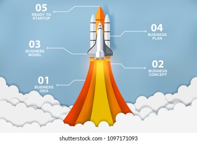 lamp launch to the sky. start up business concept ,financial idea are competing for success and corporate goal. creative. infographic.  vector illustration paper art