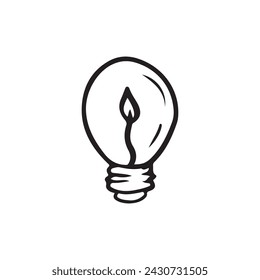Lamp with leaf growing from it in black isolated on white. Hand drawn vector sketch illustration in doodle line art cartoon style. Concept of idea, dreams, ecology friendly, bio electricity