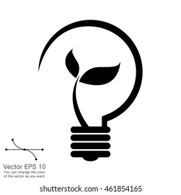 Lamp and leaf icon in a flat design in black color. Vector illustration eps10