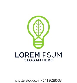 lamp with leaf logo design template