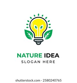 Lamp and leaves logo in simple and modern style