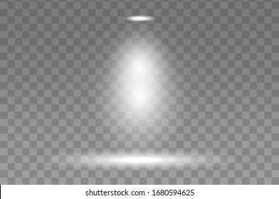 Lamp light from above on the stage. Spotlights vector effect. Spotlights lighting design template, empty scene.