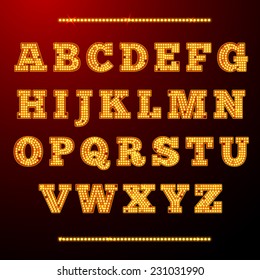 Lamp light alphabet shining letters neon retro font vector illustration