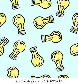 Lamp light bulb hand drawn seamless pattern design. Stock illustration for wrapping design, wallpaper, texture. Background repeatable tile