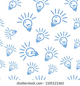 Lamp light bulb hand drawn seamless pattern design. Light bulbs icon. Concept of big ideas inspiration, innovation. Isolated. Vector illustration. Idea symbol. Vector. sketch. Hand-drawn doodle sign