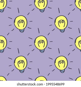 Lámpara de luz dibujada a mano con un diseño de patrones sin fisuras.Ilustración vectorial.Concepto de inspiración de grandes ideas, innovación.Signo de doodle dibujado a mano.
