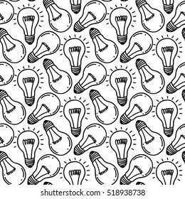 Lamp light bulb hand drawn seamless pattern design. Light bulbs icon. Concept of big ideas inspiration, innovation.  Isolated. Vector illustration.  Idea symbol. Vector. sketch. Hand-drawn doodle sign