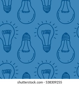 Lamp light bulb hand drawn seamless pattern design. Light bulb icon.  Concept of big ideas inspiration, innovation.  Isolated. Vector illustration. Idea symbol. Vector. sketch. Hand-drawn doodle sign.