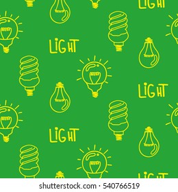 Lamp light bulb hand drawn seamless pattern design. Light bulb icon. Concept of big ideas inspiration, innovation.  Isolated. Vector illustration. Idea symbol. Vector. sketch. Hand-drawn doodle sign.