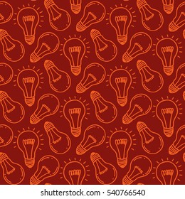 Lamp light bulb hand drawn seamless pattern design. Light bulb icon. Concept of big ideas inspiration, innovation.  Isolated. Vector illustration. Idea symbol. Vector. sketch. Hand-drawn doodle sign.