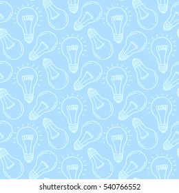 Lamp light bulb hand drawn seamless pattern design. Light bulb icon. Concept of big ideas inspiration, innovation.  Isolated. Vector illustration. Idea symbol. Vector. sketch. Hand-drawn doodle sign.