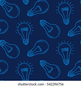 Lamp light bulb hand drawn seamless pattern design. Light bulb icon. Concept of big ideas inspiration, innovation.  Isolated. Vector illustration. Idea symbol. Vector. sketch. Hand-drawn doodle sign.