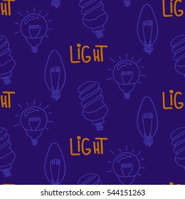 Lamp light bulb hand drawn seamless pattern design. Light bulb icon. Concept of big ideas inspiration, innovation.  Isolated. Vector illustration. Idea symbol. Vector. sketch. Hand-drawn doodle sign.