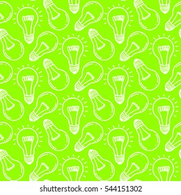 Lamp light bulb hand drawn seamless pattern design. Light bulb icon. Concept of big ideas inspiration, innovation.  Isolated. Vector illustration. Idea symbol. Vector. sketch. Hand-drawn doodle sign.