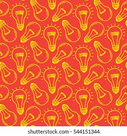 Lamp light bulb hand drawn seamless pattern design. Light bulb icon. Concept of big ideas inspiration, innovation.  Isolated. Vector illustration. Idea symbol. Vector. sketch. Hand-drawn doodle sign.