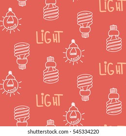 Lamp light bulb hand drawn seamless pattern design. Light bulbs icon. Concept of big ideas  innovation.  Isolated. Vector illustration.  Idea symbol. Vector. sketch. Hand-drawn doodle sign.