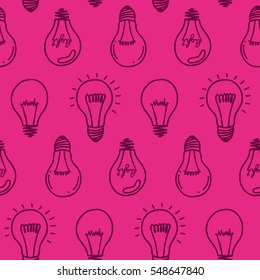 Lamp light bulb hand drawn seamless pattern design. Light bulbs icon. Concept of big ideas inspiration, innovation.  Isolated. Vector illustration. Idea symbol. Vector. sketch. Hand-drawn doodle sign.