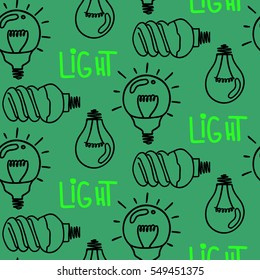 Lamp light bulb hand drawn seamless pattern design. Light bulbs icon. Concept of big ideas inspiration, innovation.  Isolated. Vector illustration. Idea symbol. Vector. sketch. Hand-drawn doodle sign.