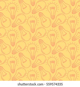 Lamp light bulb hand drawn seamless pattern design. Light bulbs icon. Concept of big ideas inspiration, innovation. Isolated. Vector illustration.  Idea symbol. Vector. sketch. Hand-drawn doodle sign.