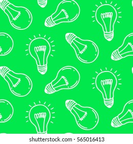 Lamp light bulb hand drawn seamless pattern design. Light bulbs icon. Concept of big ideas inspiration, innovation. Isolated. Vector illustration.  Idea symbol. Vector. sketch. Hand-drawn doodle sign.