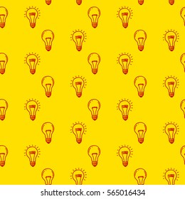 Lamp light bulb hand drawn seamless pattern design. Light bulbs icon. Concept of big ideas inspiration, innovation. Isolated. Vector illustration.  Idea symbol. Vector. sketch. Hand-drawn doodle sign.