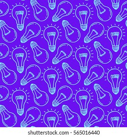 Lamp light bulb hand drawn seamless pattern design. Light bulbs icon. Concept of big ideas inspiration, innovation. Isolated. Vector illustration.  Idea symbol. Vector. sketch. Hand-drawn doodle sign.